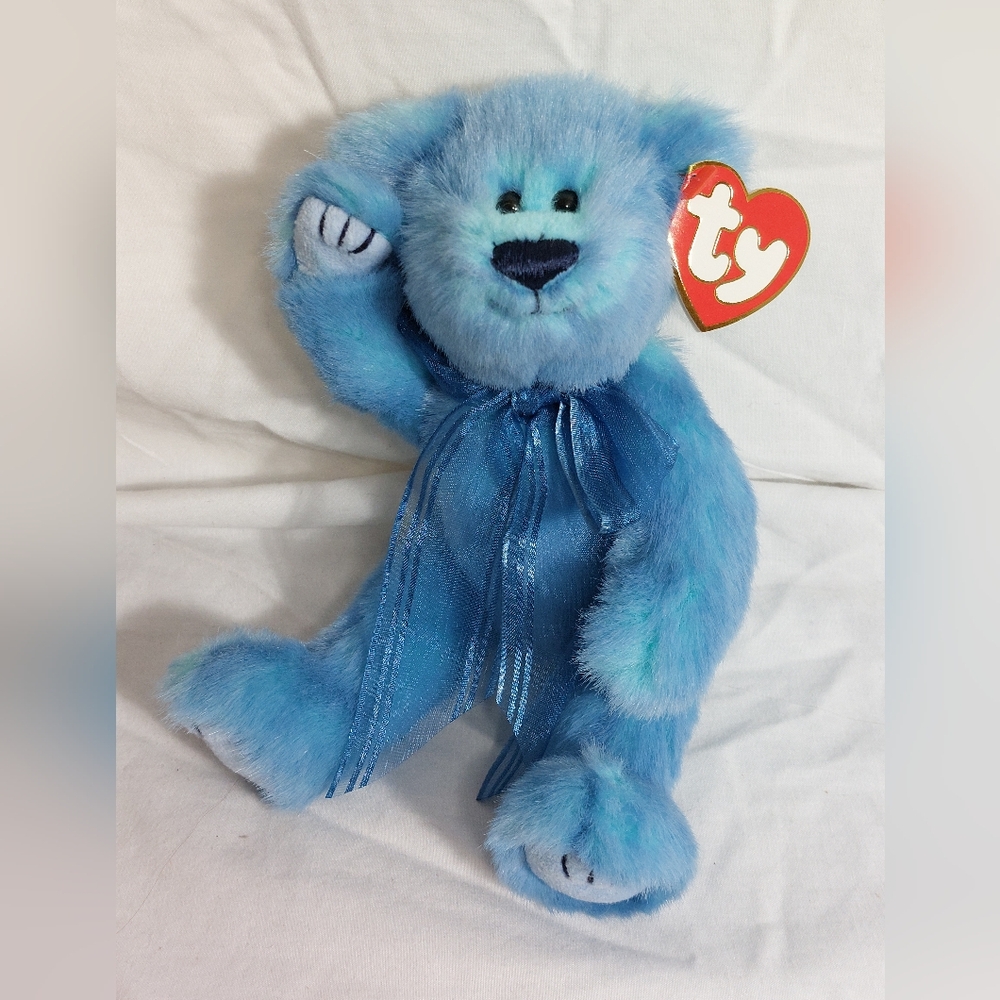Vintage 1993 Retired TY Attic Treasures AZURE Blue Bear Articulated Plush Toy